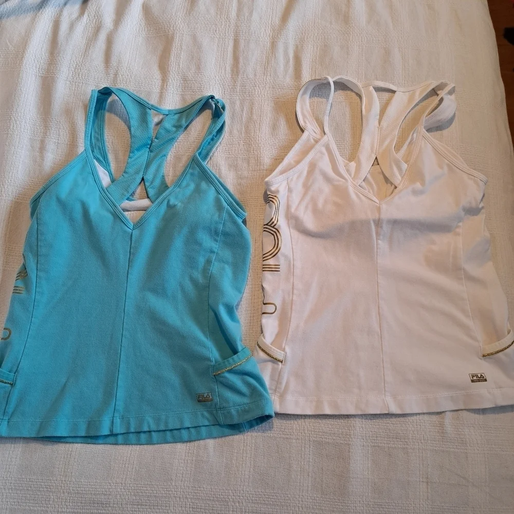 Fila 100 women's size Medium tank top lot of 2, 1 white, 1 light blue - Picture 2 of 6